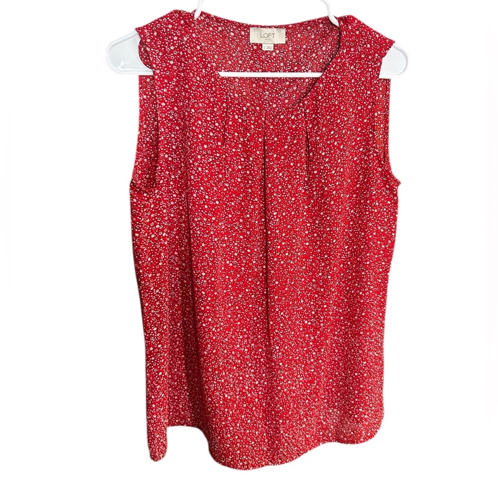 LOFT Red Sleeveless Ditsy Floral Tank Top